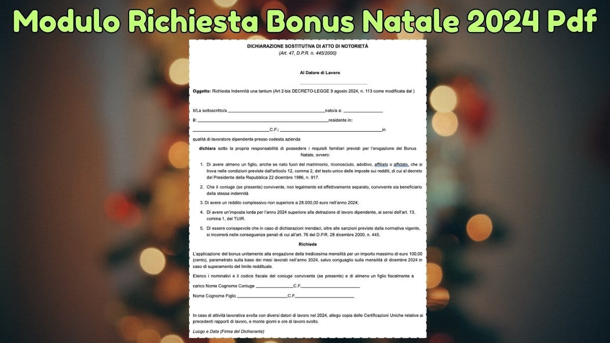 Bonus Natale 2024 entro quando richiederlo - Modulo Pdf